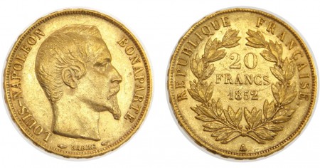 240 EUR 20 Francos 1852 A Napoleon III Oro 900   6,45  gr